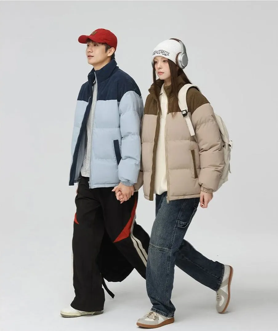 Relaxed-Fit Patchwork Puffer Jacket with Stand-Up Collar