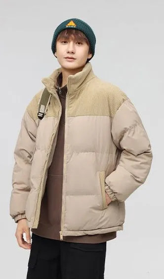 Relaxed-Fit Patchwork Puffer Jacket with Stand-Up Collar