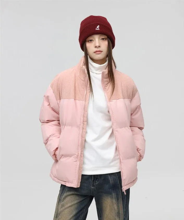 Relaxed-Fit Patchwork Puffer Jacket with Stand-Up Collar