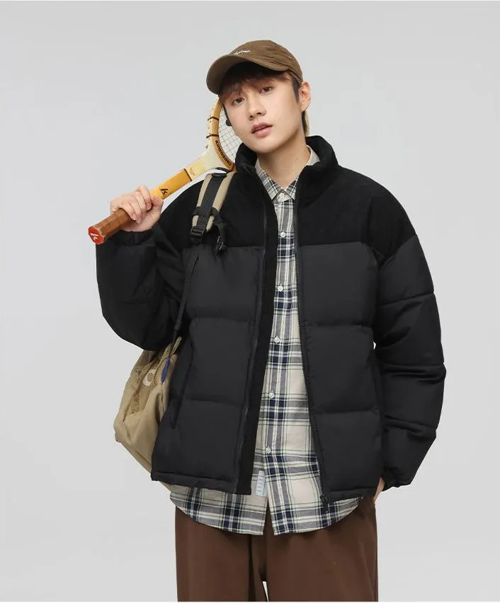 Relaxed-Fit Patchwork Puffer Jacket with Stand-Up Collar