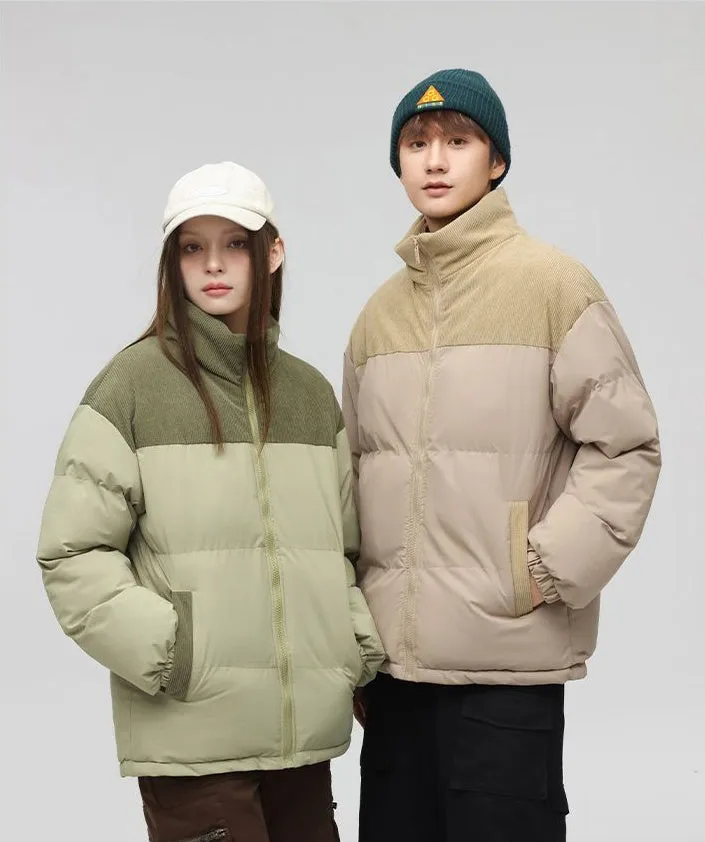 Relaxed-Fit Patchwork Puffer Jacket with Stand-Up Collar
