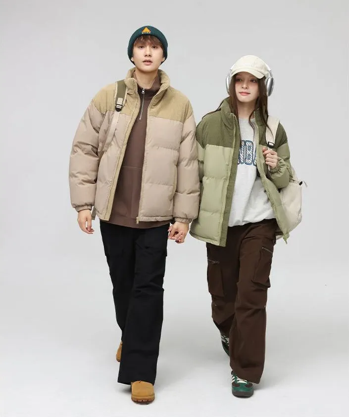 Relaxed-Fit Patchwork Puffer Jacket with Stand-Up Collar