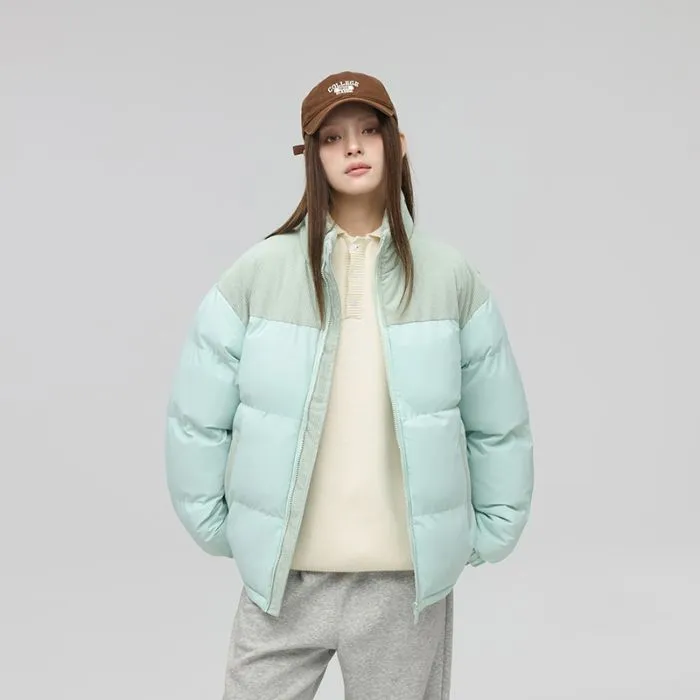 Relaxed-Fit Patchwork Puffer Jacket with Stand-Up Collar