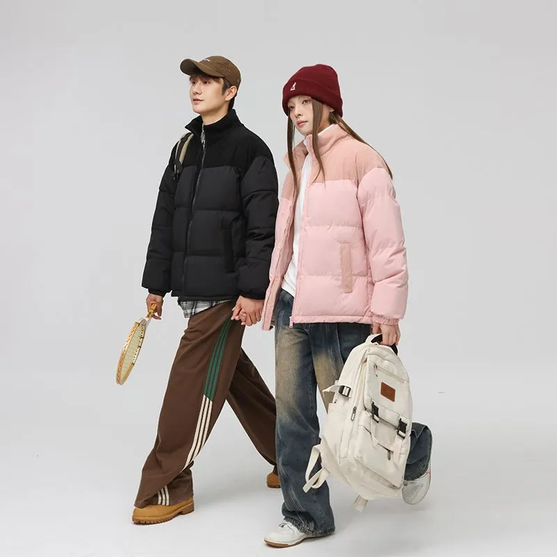 Relaxed-Fit Patchwork Puffer Jacket with Stand-Up Collar