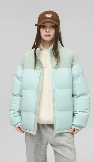 Relaxed-Fit Patchwork Puffer Jacket with Stand-Up Collar