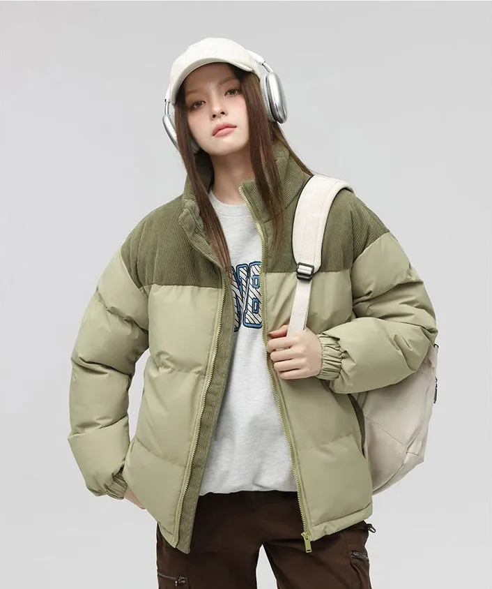 Relaxed-Fit Patchwork Puffer Jacket with Stand-Up Collar