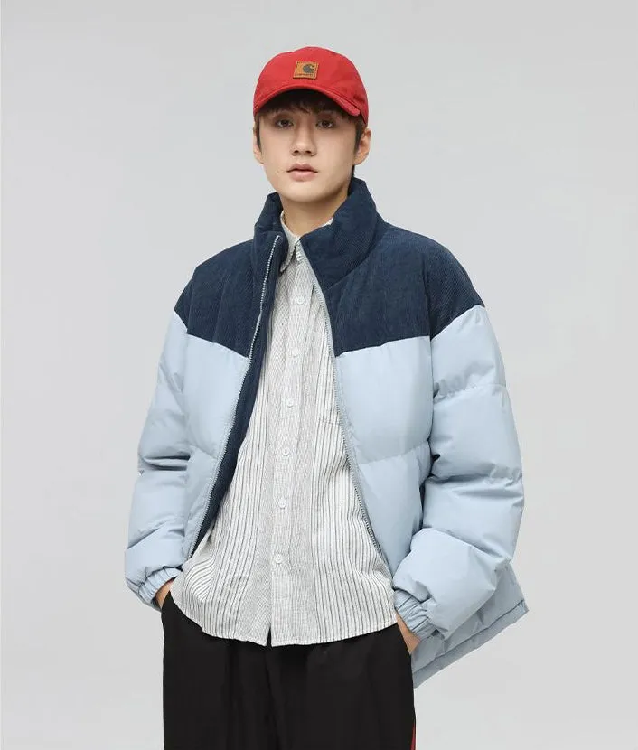Relaxed-Fit Patchwork Puffer Jacket with Stand-Up Collar