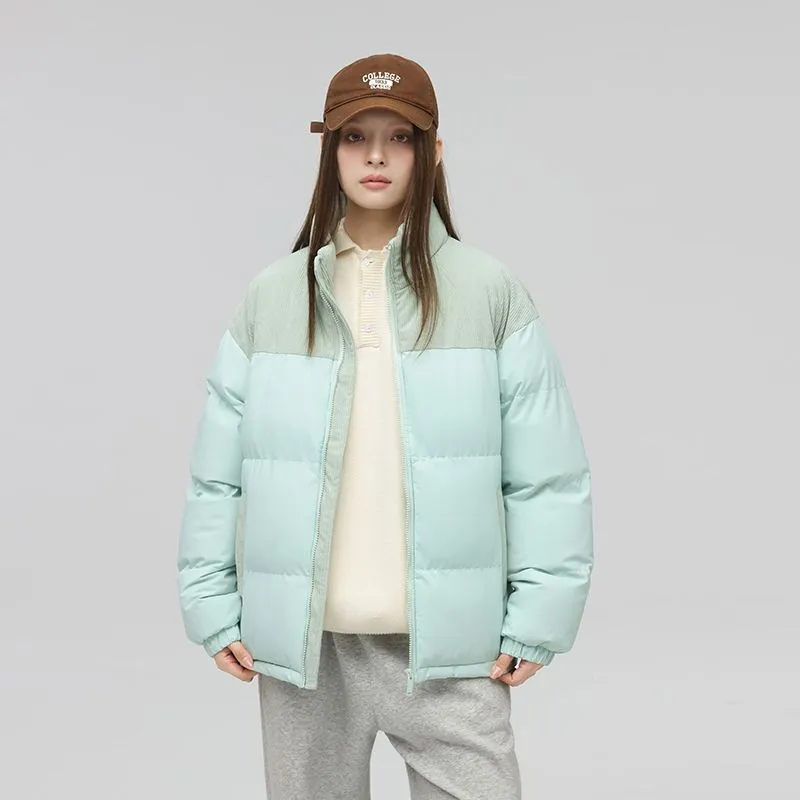 Relaxed-Fit Patchwork Puffer Jacket with Stand-Up Collar