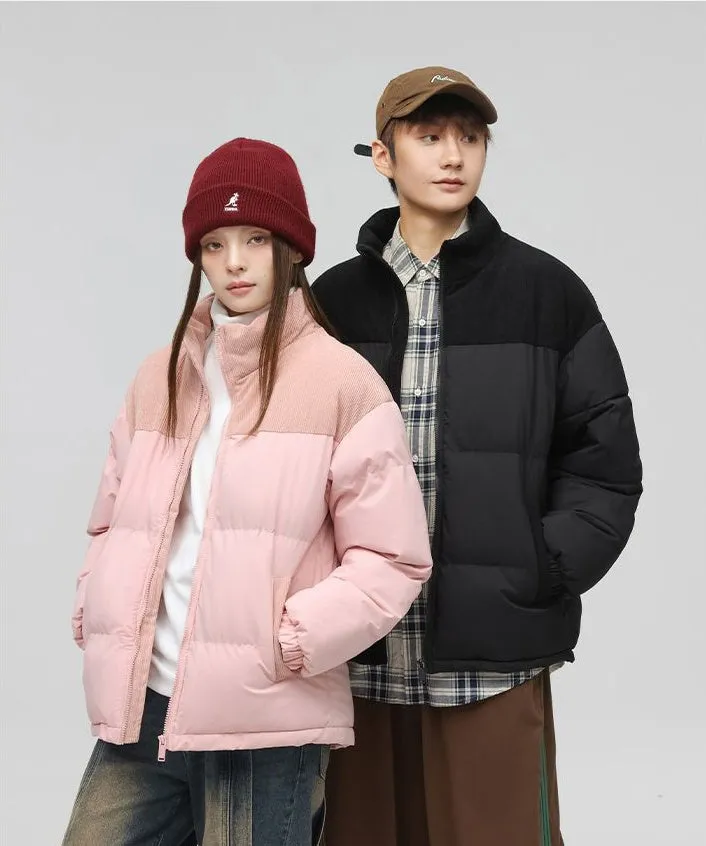 Relaxed-Fit Patchwork Puffer Jacket with Stand-Up Collar