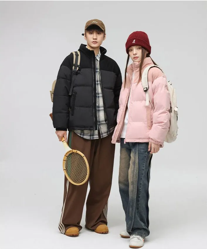 Relaxed-Fit Patchwork Puffer Jacket with Stand-Up Collar