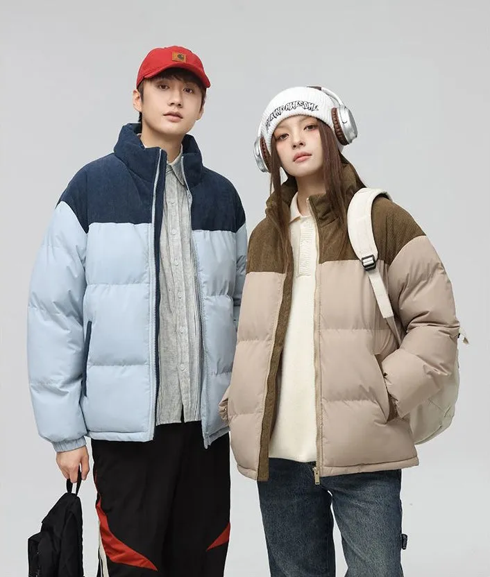 Relaxed-Fit Patchwork Puffer Jacket with Stand-Up Collar