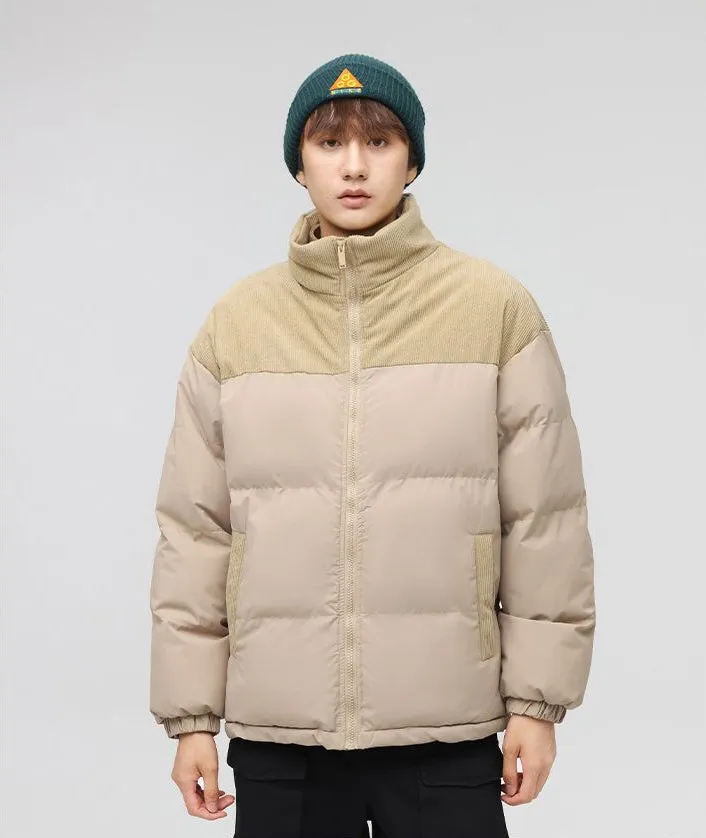 Relaxed-Fit Patchwork Puffer Jacket with Stand-Up Collar