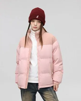 Relaxed-Fit Patchwork Puffer Jacket with Stand-Up Collar