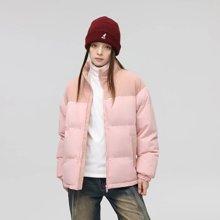 Relaxed-Fit Patchwork Puffer Jacket with Stand-Up Collar