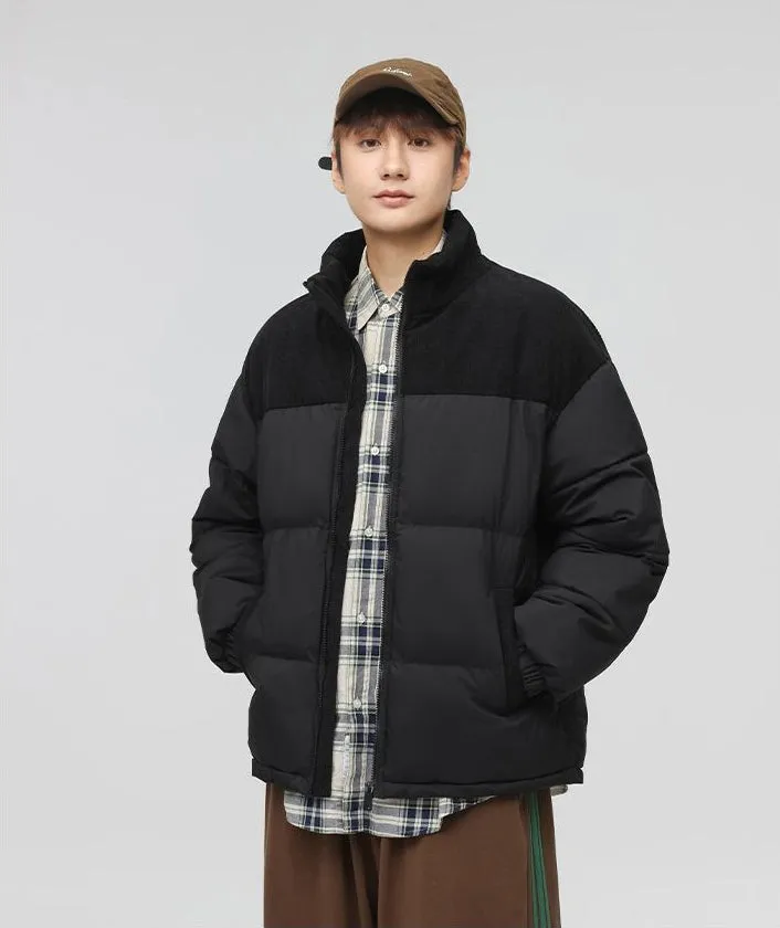 Relaxed-Fit Patchwork Puffer Jacket with Stand-Up Collar