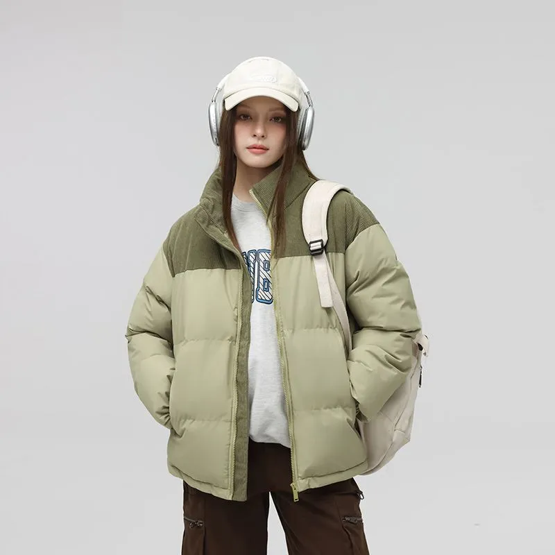 Relaxed-Fit Patchwork Puffer Jacket with Stand-Up Collar