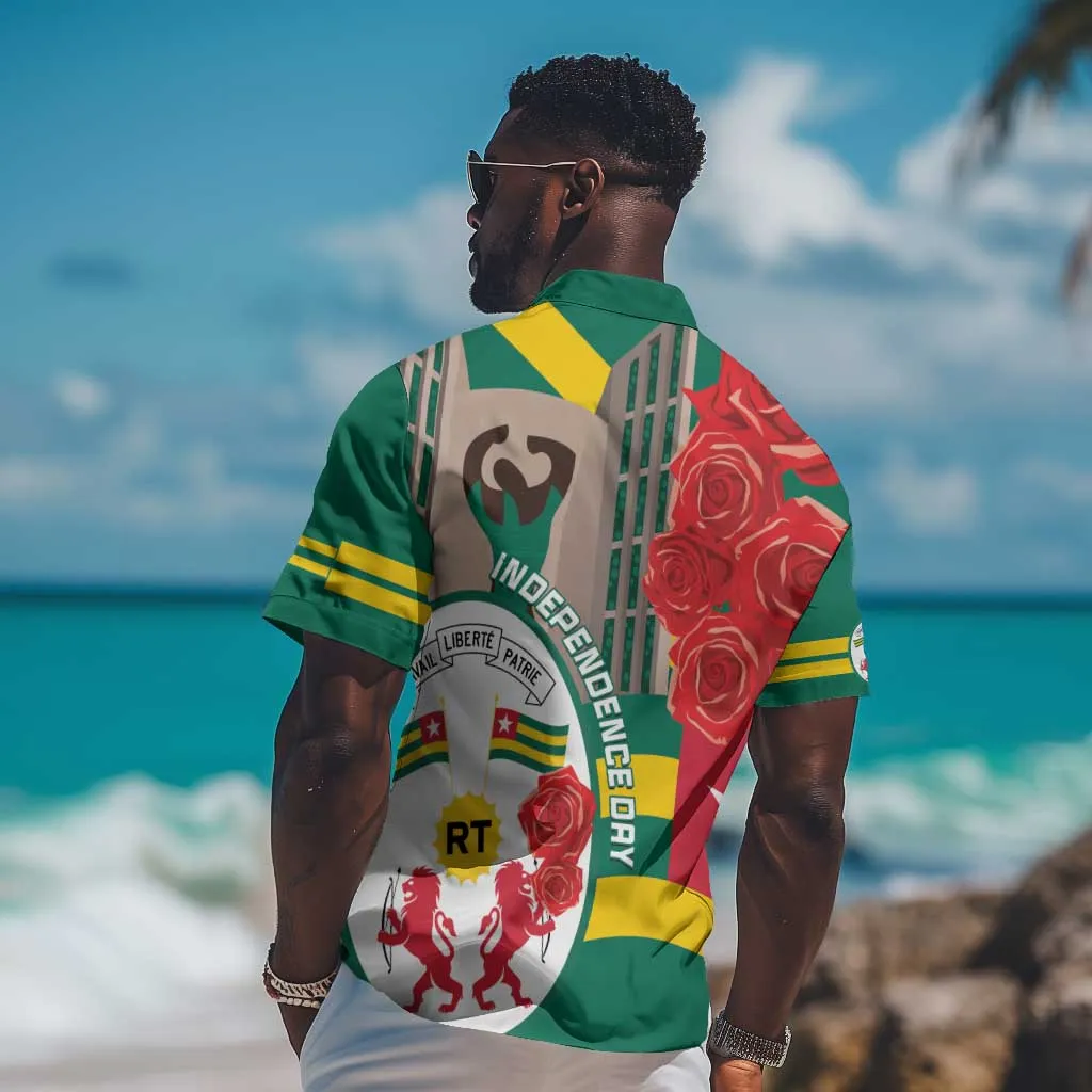 Republique Togolaise Monument de l'Independance Hawaiian Shirt African Pinkish Rose Coat Of Arms LT14