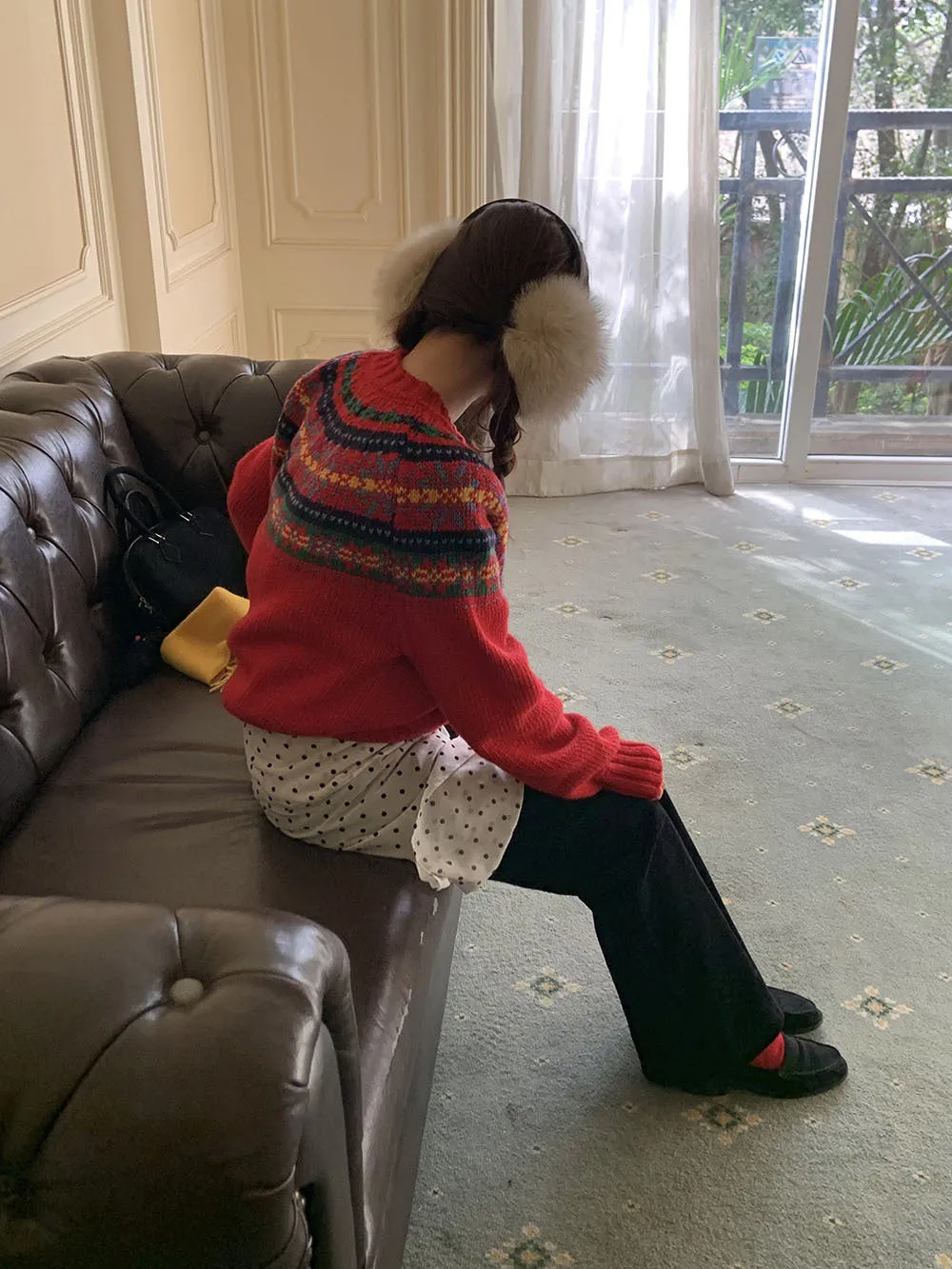 Retro crew neck knitted Sweater