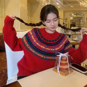 Retro crew neck knitted Sweater