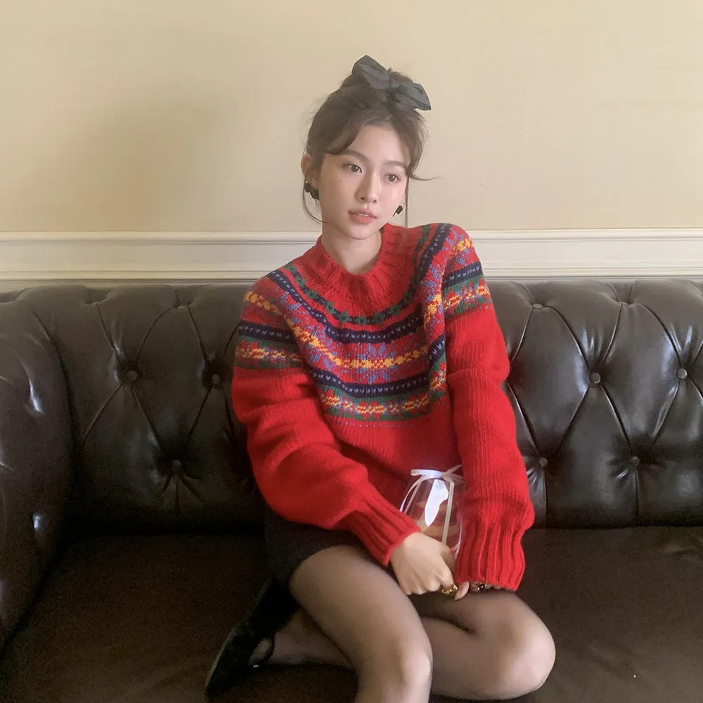 Retro crew neck knitted Sweater