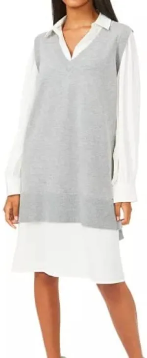 Riley & Rae Layered-Look Sweater Dress, Grey, Size Medium