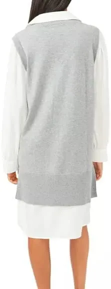 Riley & Rae Layered-Look Sweater Dress, Grey, Size Medium
