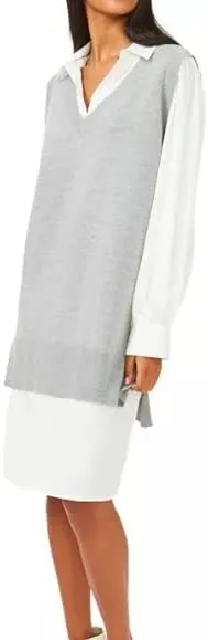 Riley & Rae Layered-Look Sweater Dress, Grey, Size Medium