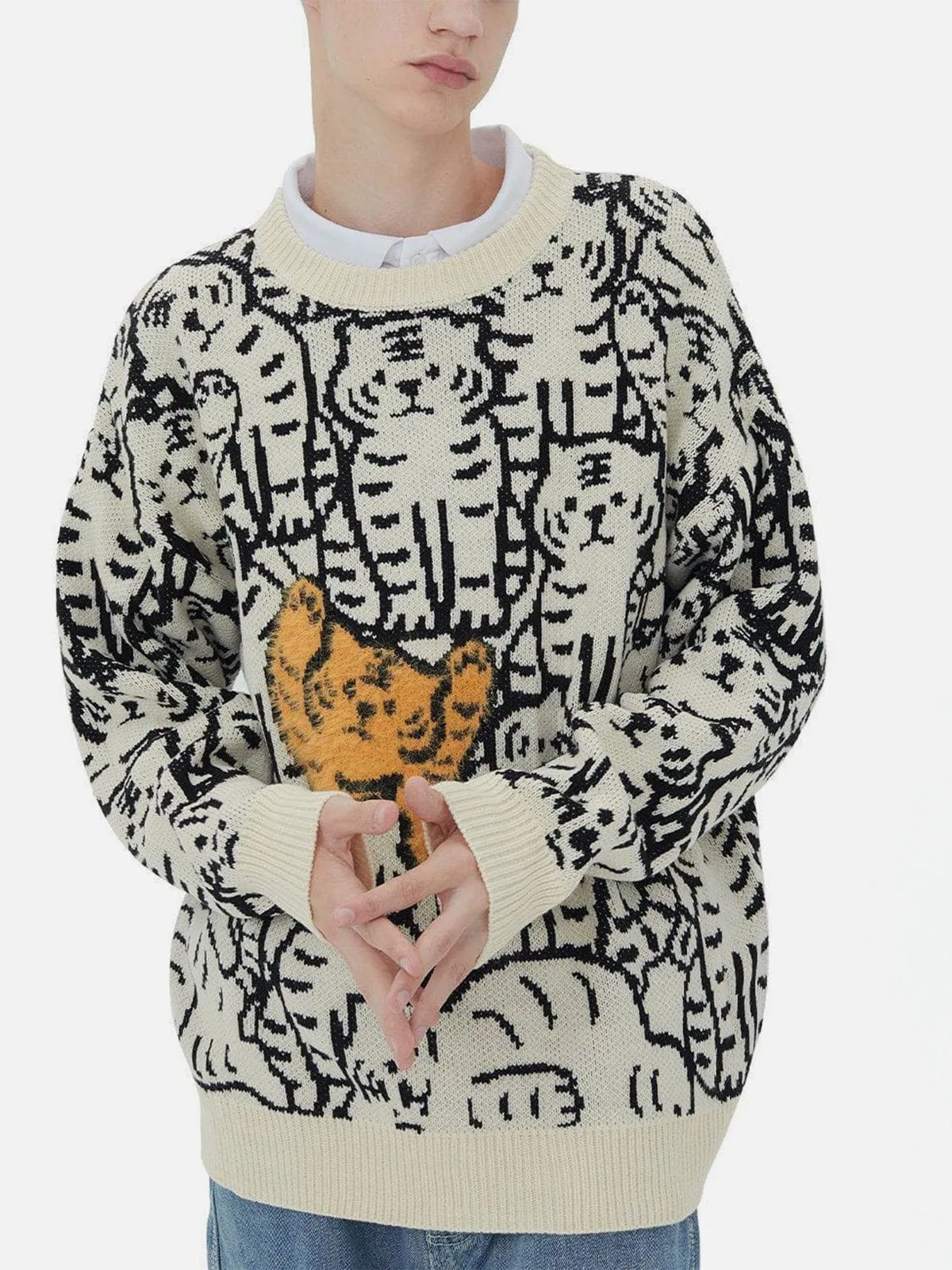 Rimiro - Tiger Pattern Knit Sweater