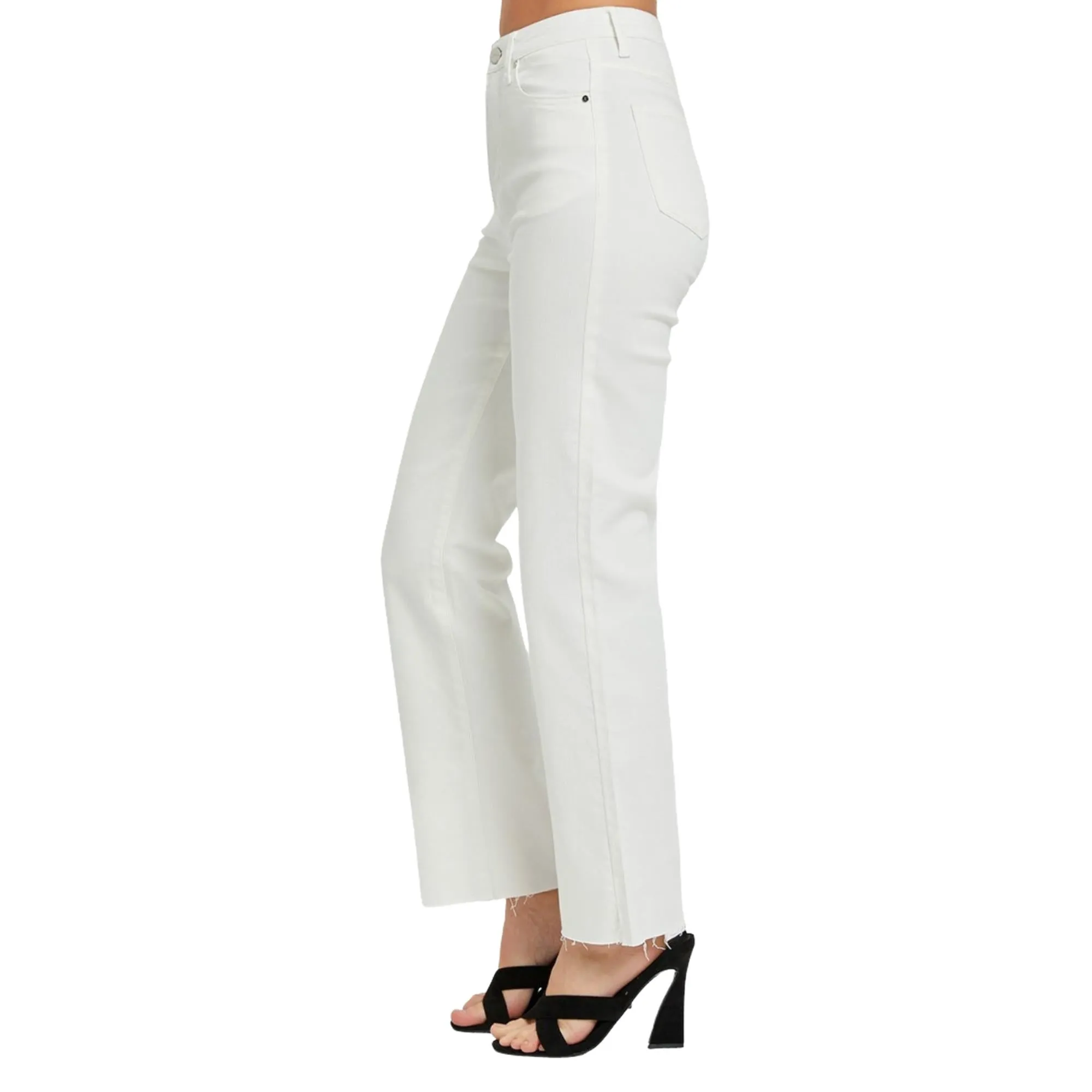 RISEN Plus/Regular Size High Rise Tummy Control Straight Jeans - White