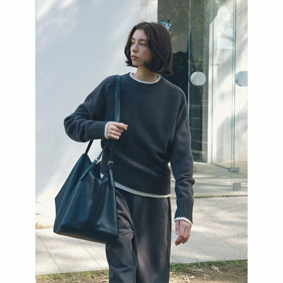 Round Neck Irregular Knitted Sweater