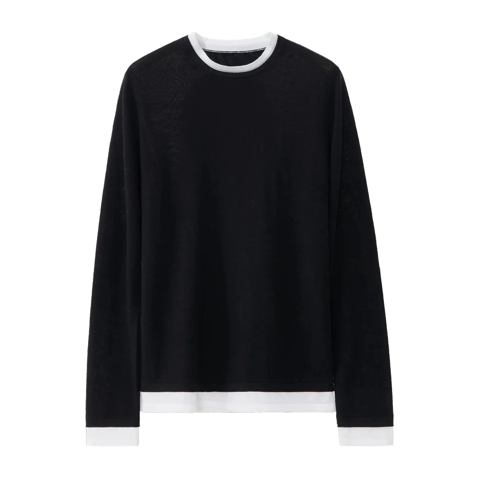 Round Neck Two-Tone Long-Sleeve Sweater