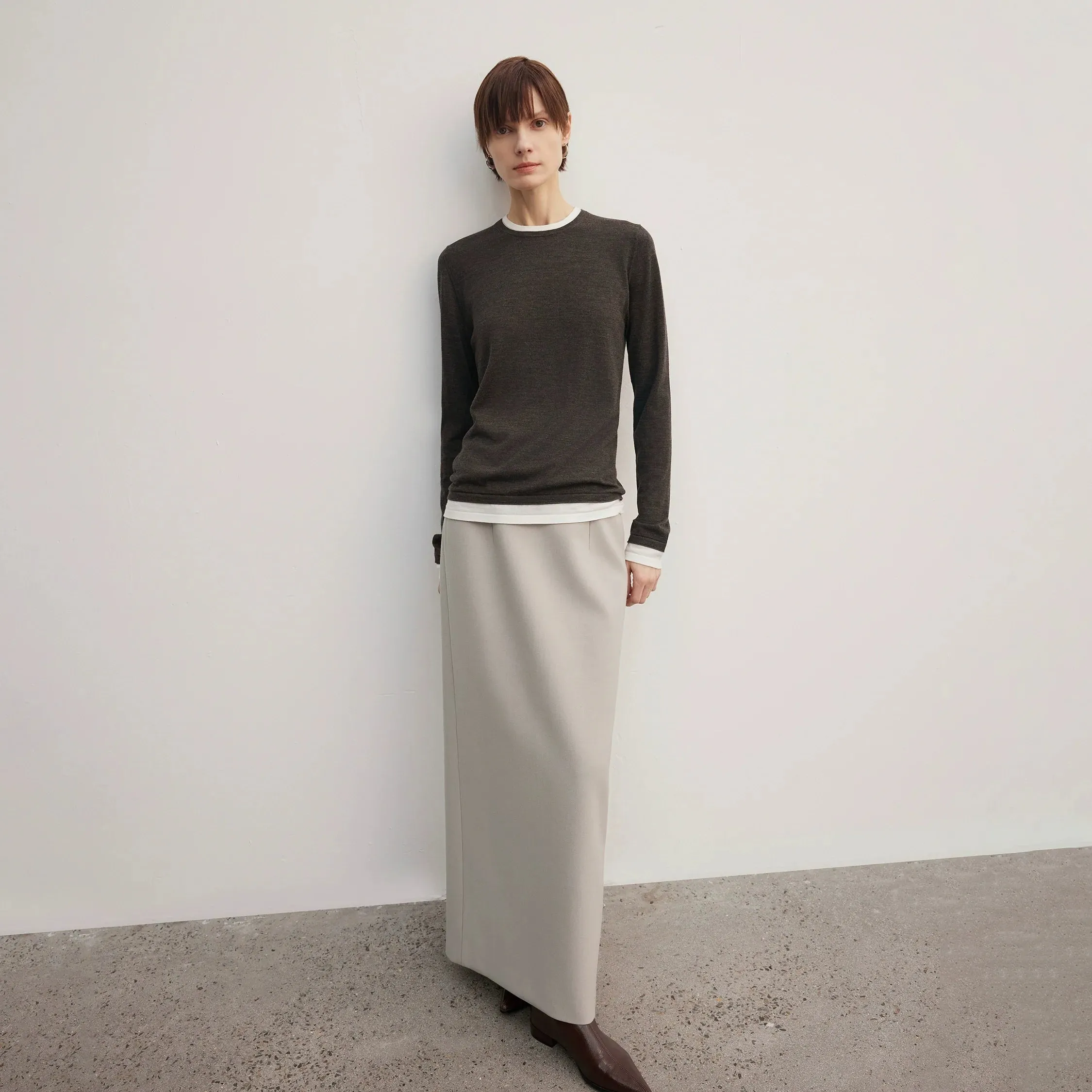 Round Neck Two-Tone Long-Sleeve Sweater