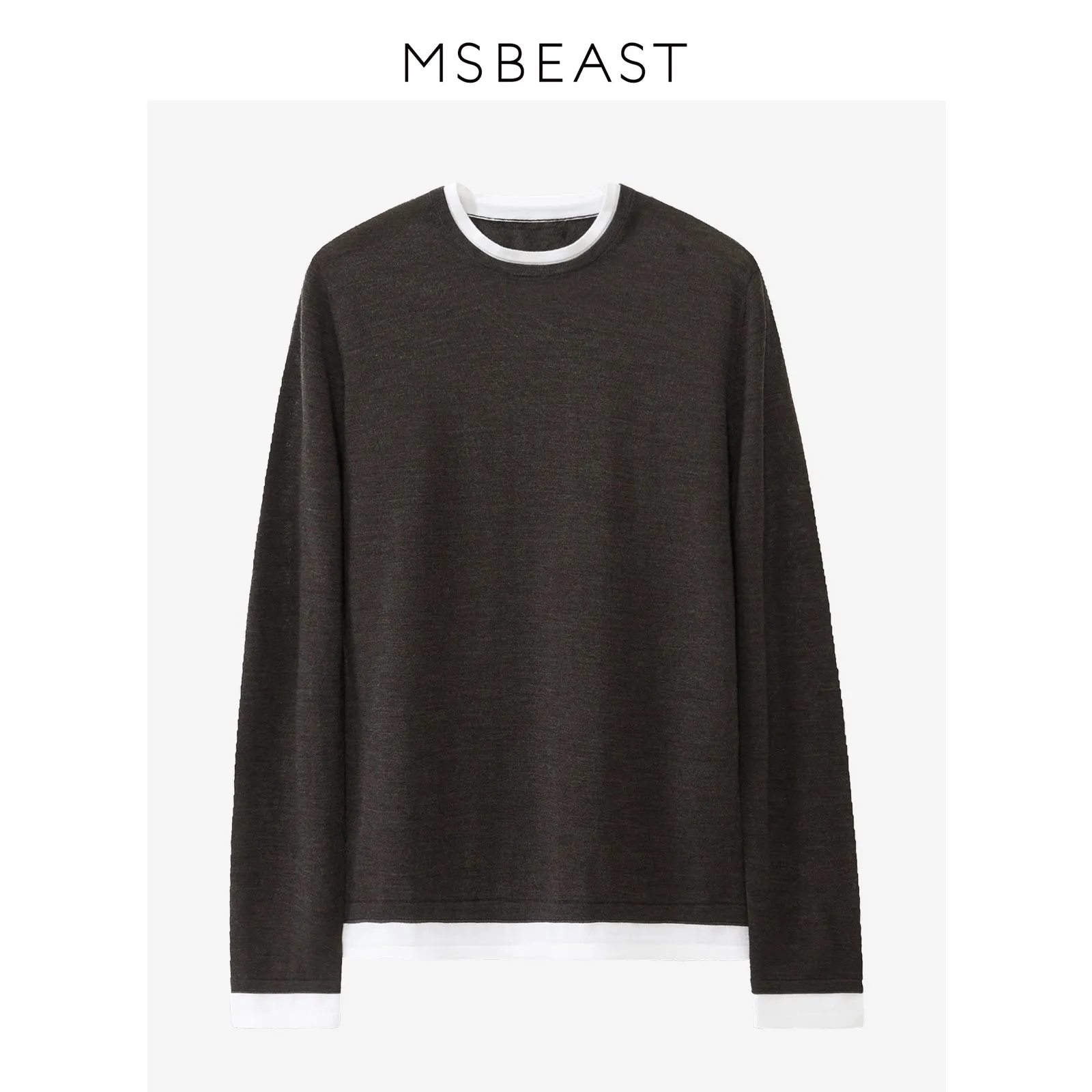 Round Neck Two-Tone Long-Sleeve Sweater
