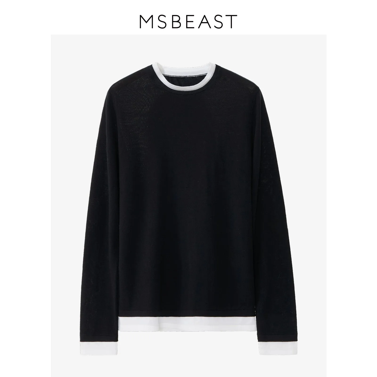 Round Neck Two-Tone Long-Sleeve Sweater
