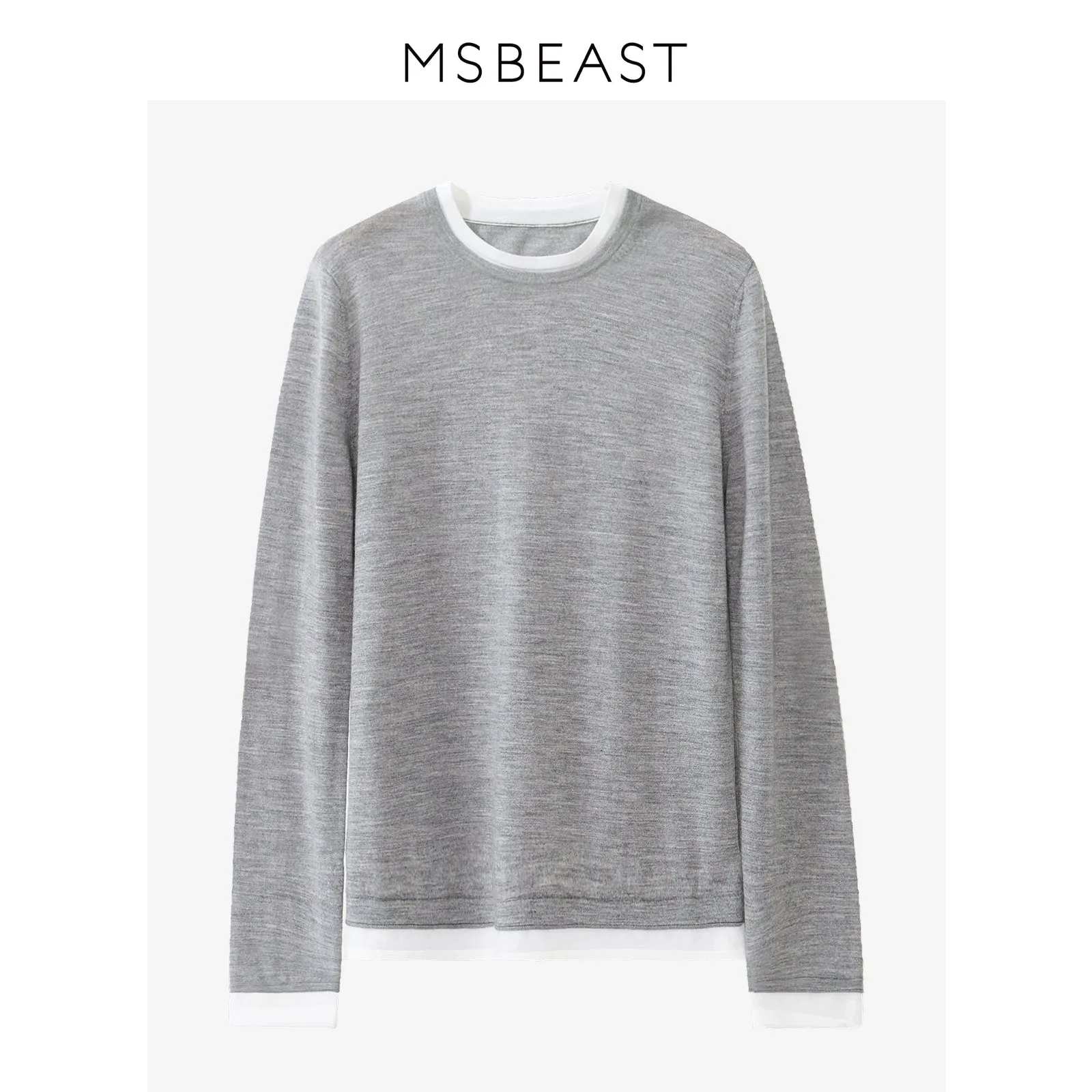 Round Neck Two-Tone Long-Sleeve Sweater