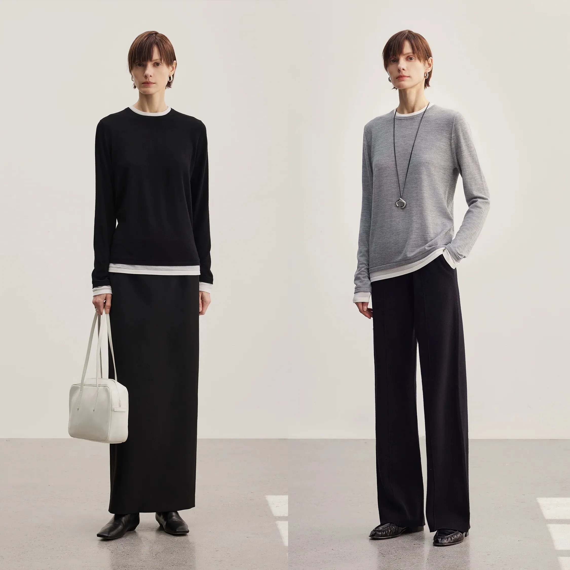 Round Neck Two-Tone Long-Sleeve Sweater