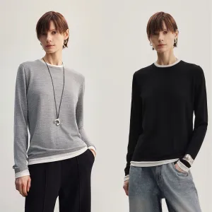 Round Neck Two-Tone Long-Sleeve Sweater