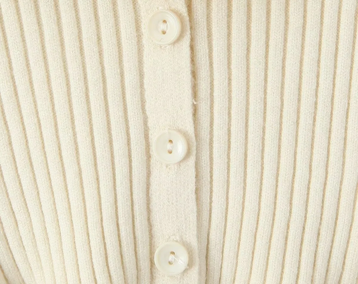 Ruffle Trim Ribbed Buttoned Sweater