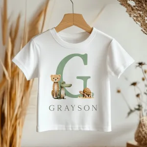 Safari Theme With Initial Personalised Toddler & Kids T Shirt