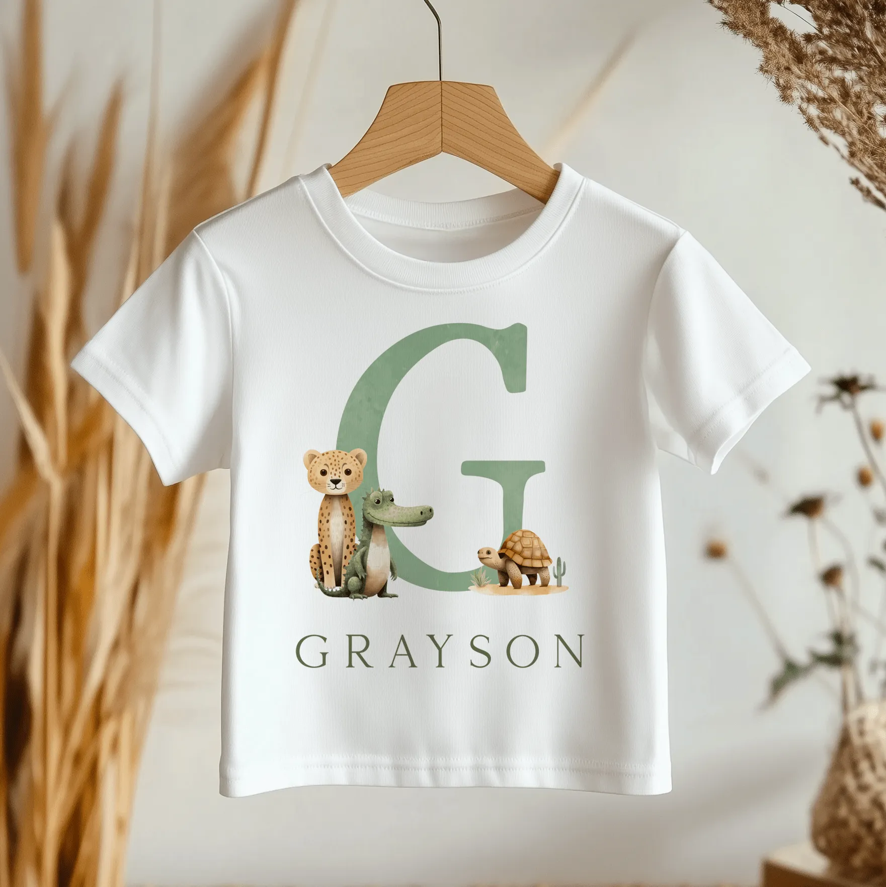 Safari Theme With Initial Personalised Toddler & Kids T Shirt