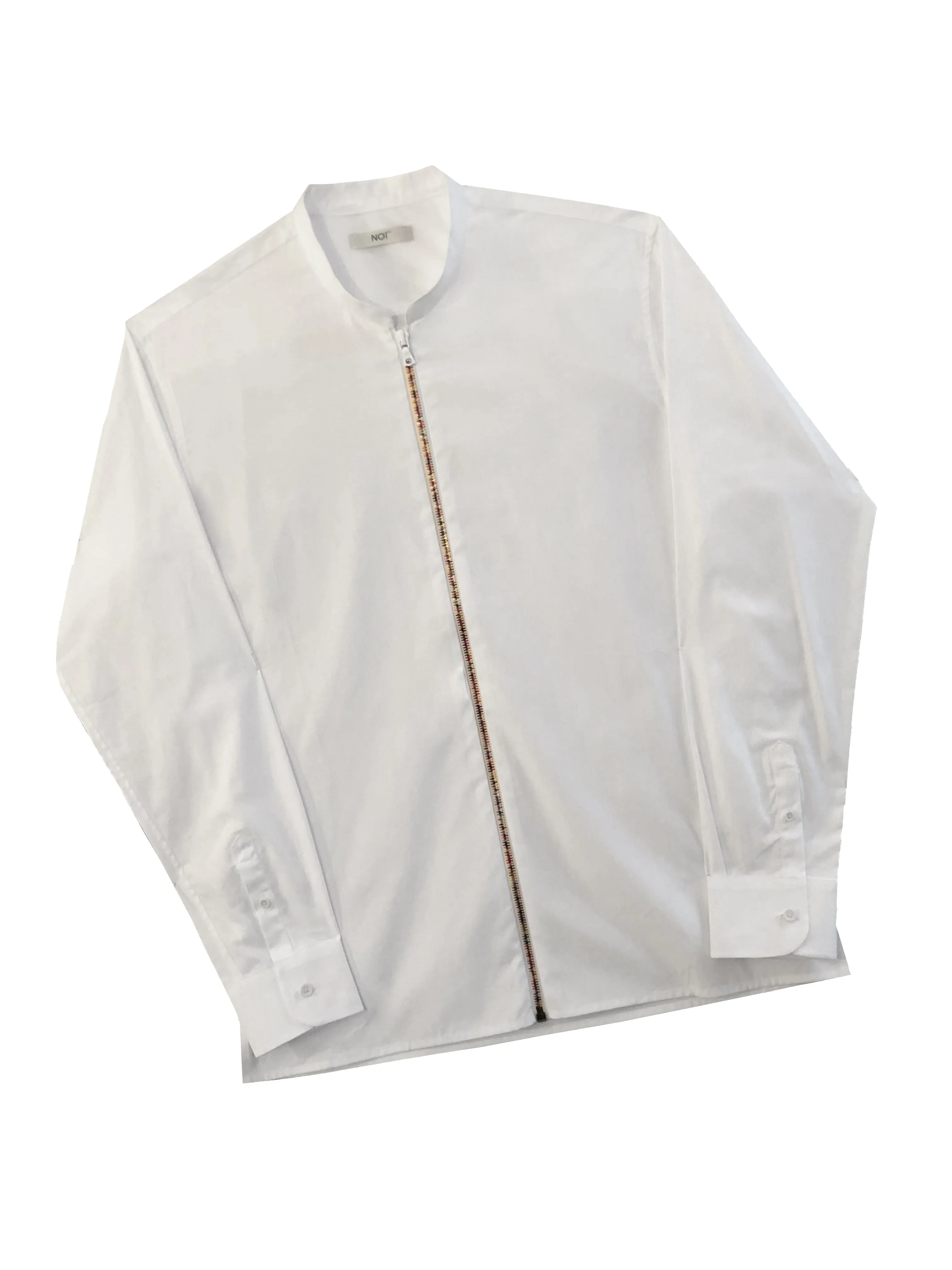 Sale: (Size S) White Zipper Shirt Rainbow with Mandarin Collar
