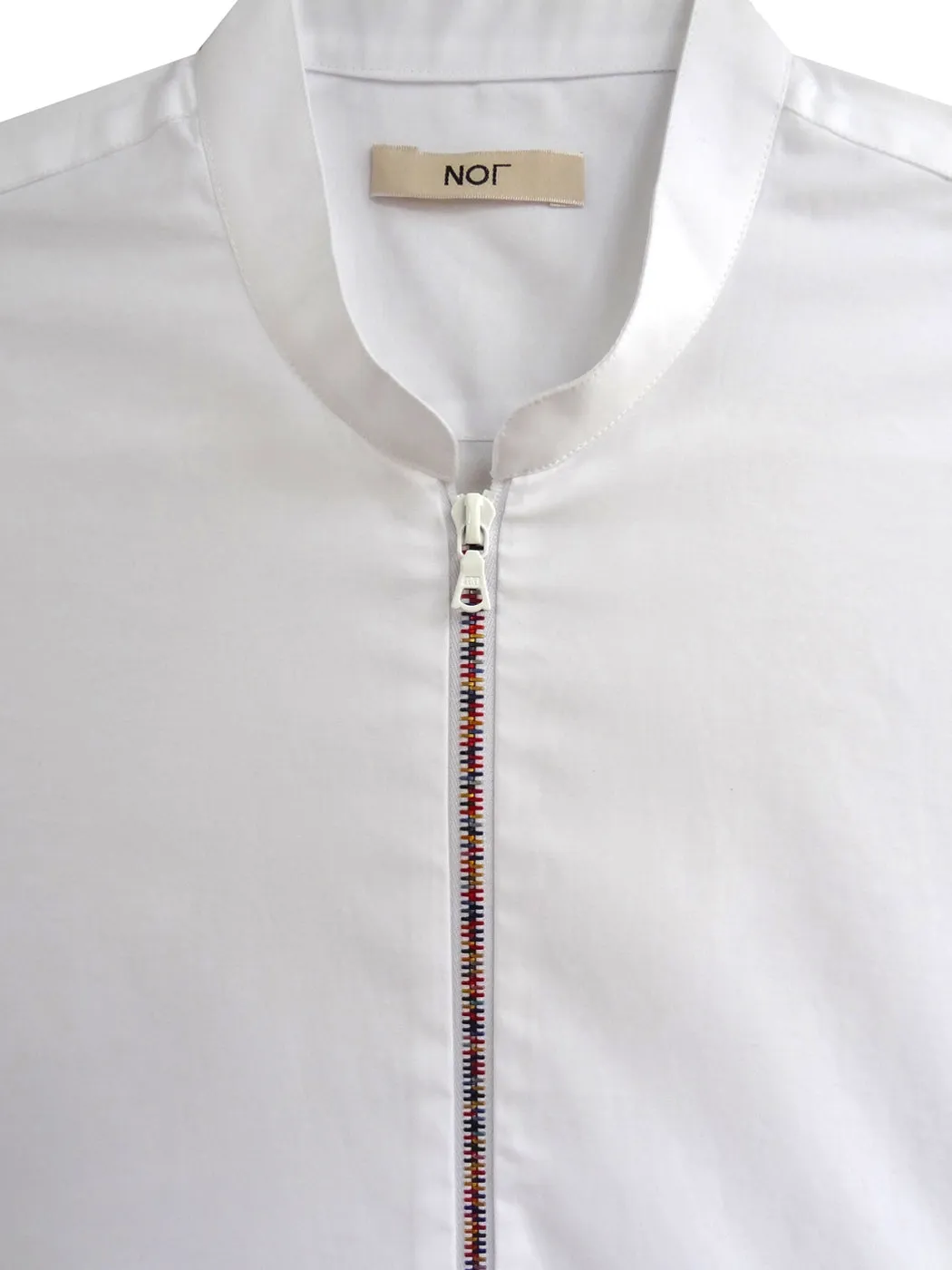 Sale: (Size S) White Zipper Shirt Rainbow with Mandarin Collar