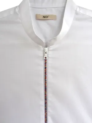Sale: (Size S) White Zipper Shirt Rainbow with Mandarin Collar