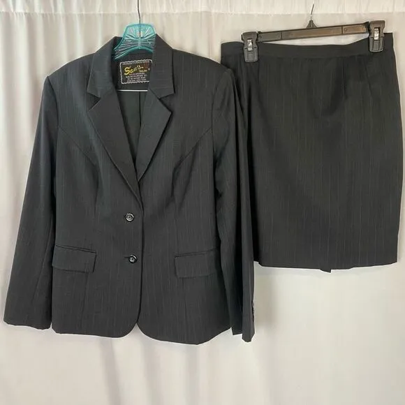 Sam's Tailor Bespoke Ladies Grey Pinstripe Tailored Skirt Suit Business Professi