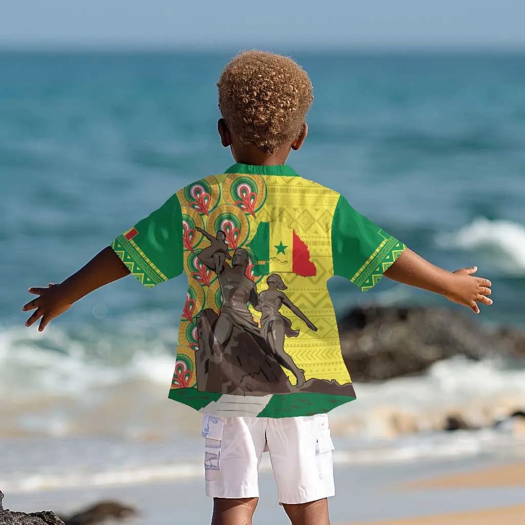 Senegal Monument de la Renaissance Kid Hawaiian Shirt Africaine Ankara Pattern LT14