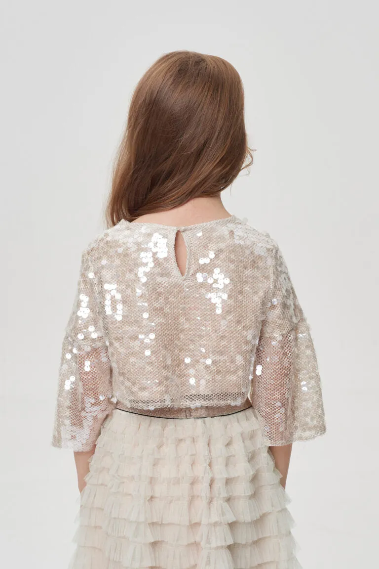 Sequins Top and Tulle Layered Skirt Set
