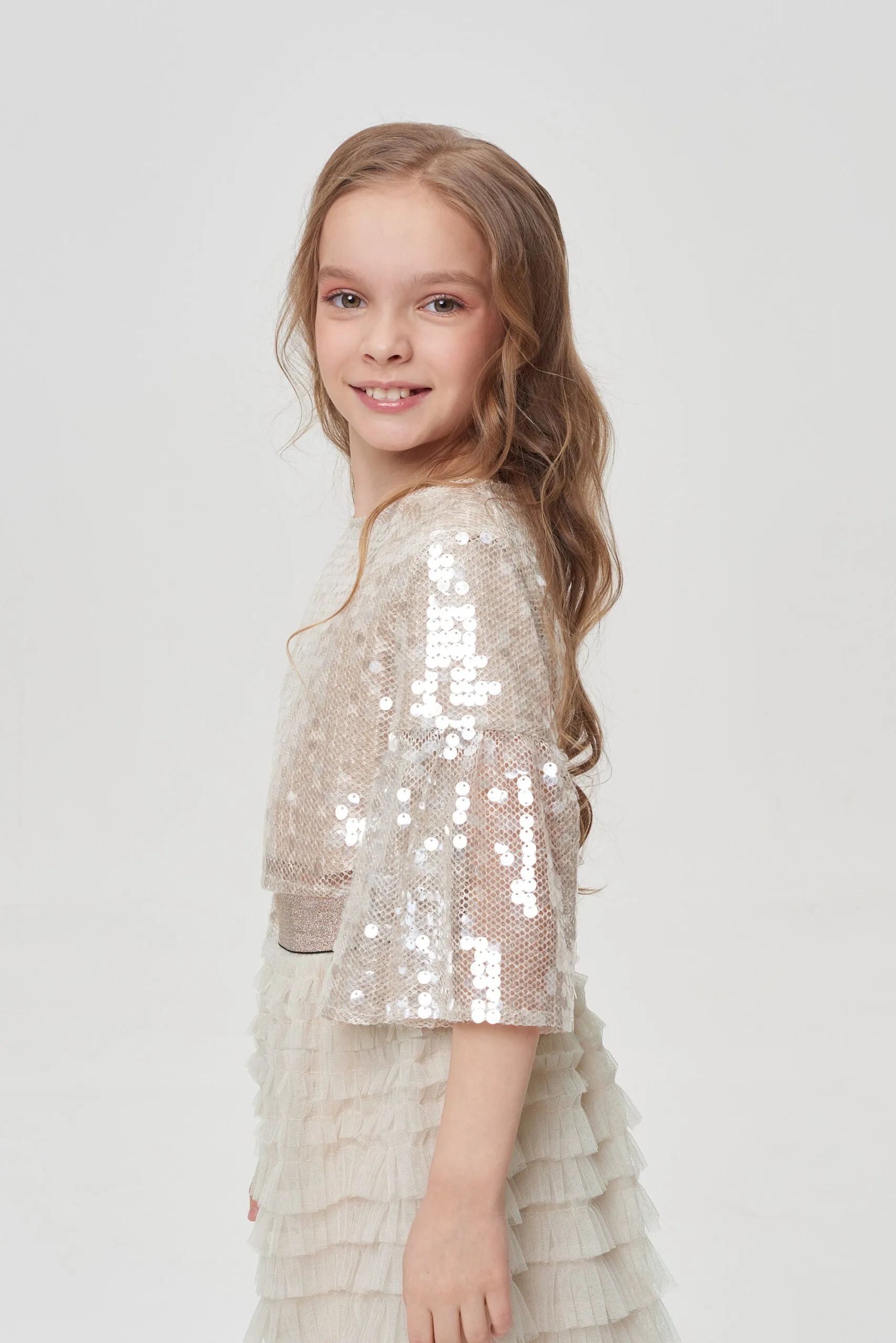 Sequins Top and Tulle Layered Skirt Set