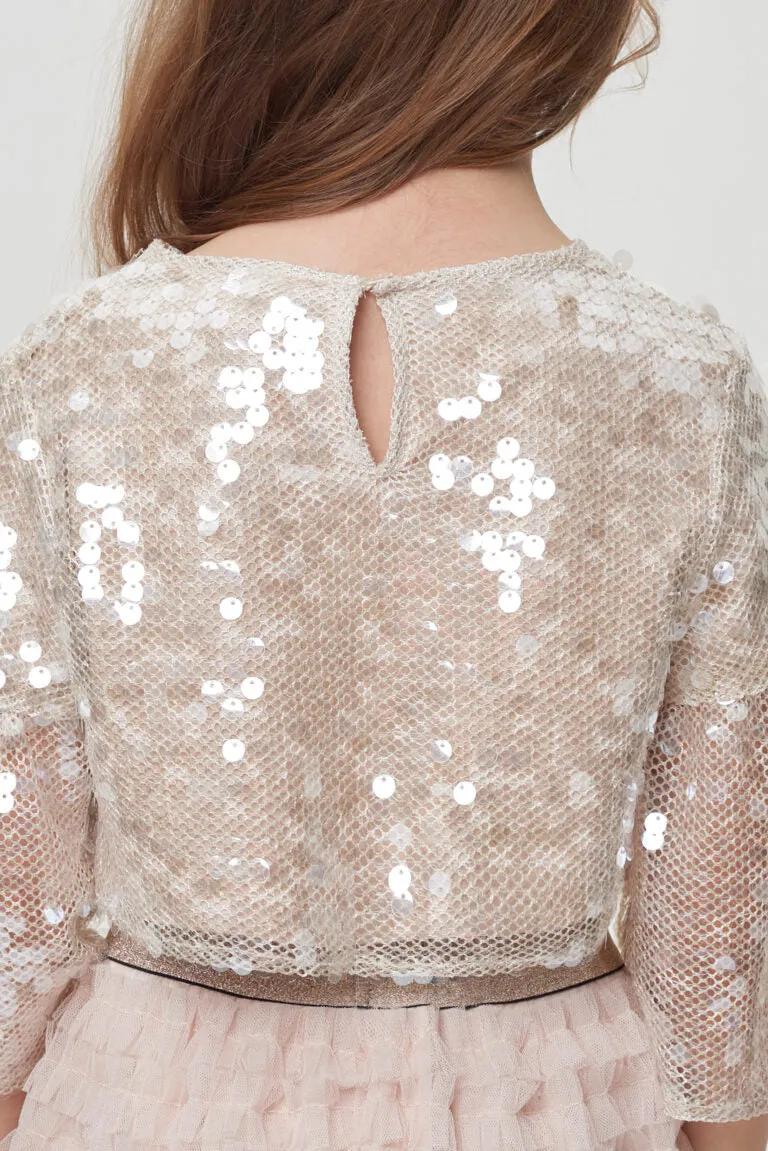 Sequins Top and Tulle Layered Skirt Set