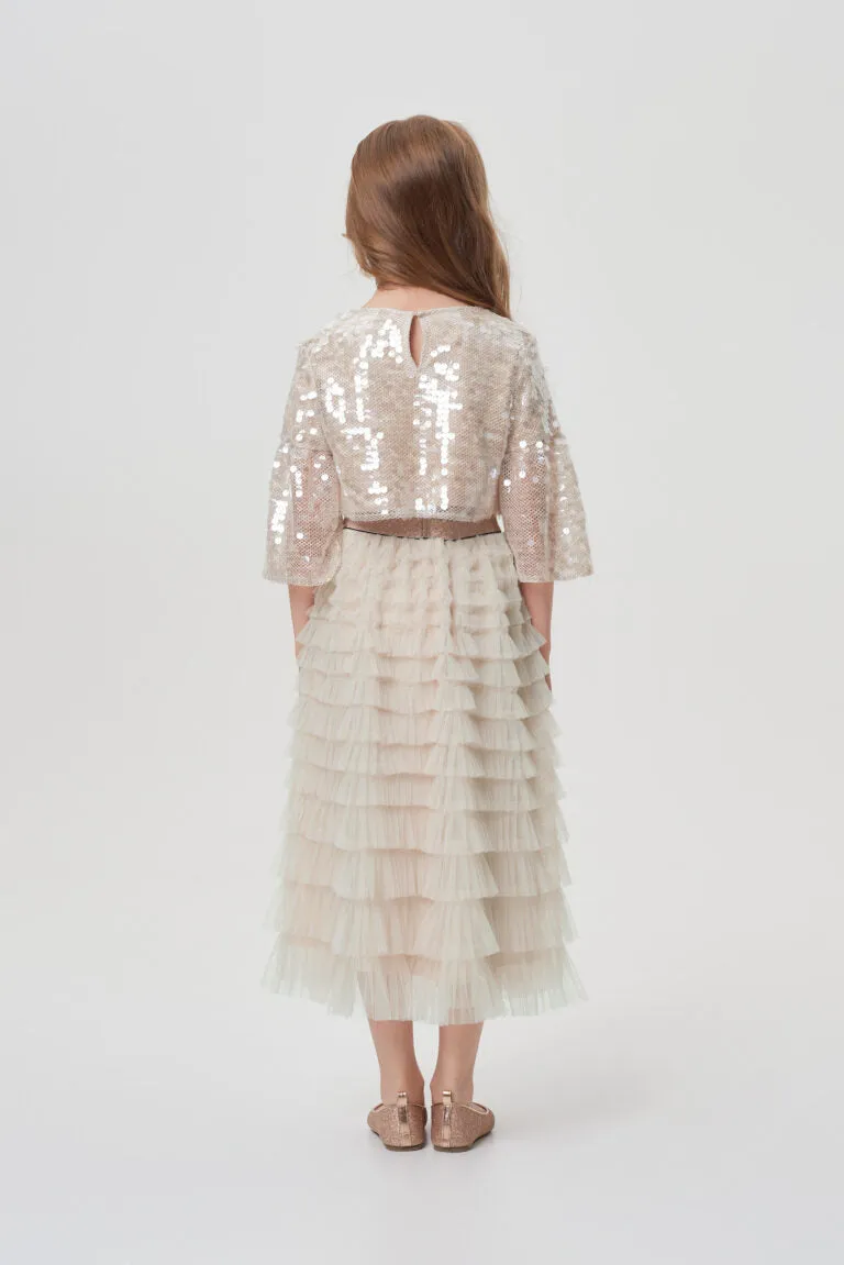 Sequins Top and Tulle Layered Skirt Set