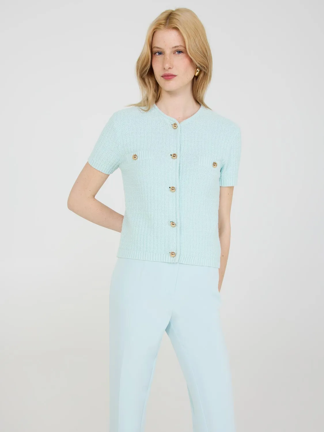 Short Sleeve Button-Front Sweater